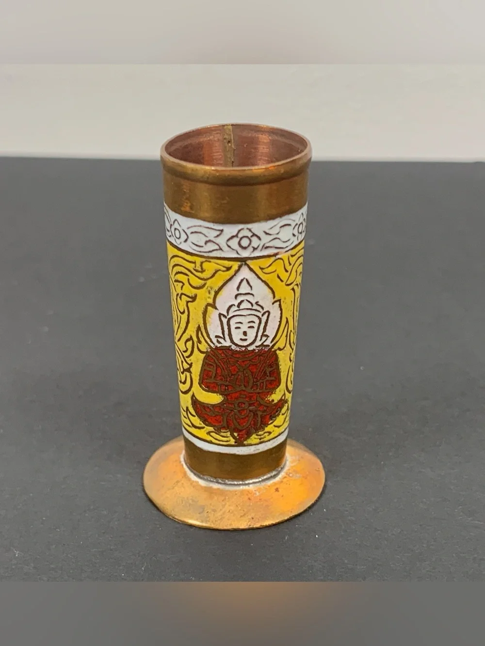 Vintage Enameled Brass Salt and Pepper Set Tray India